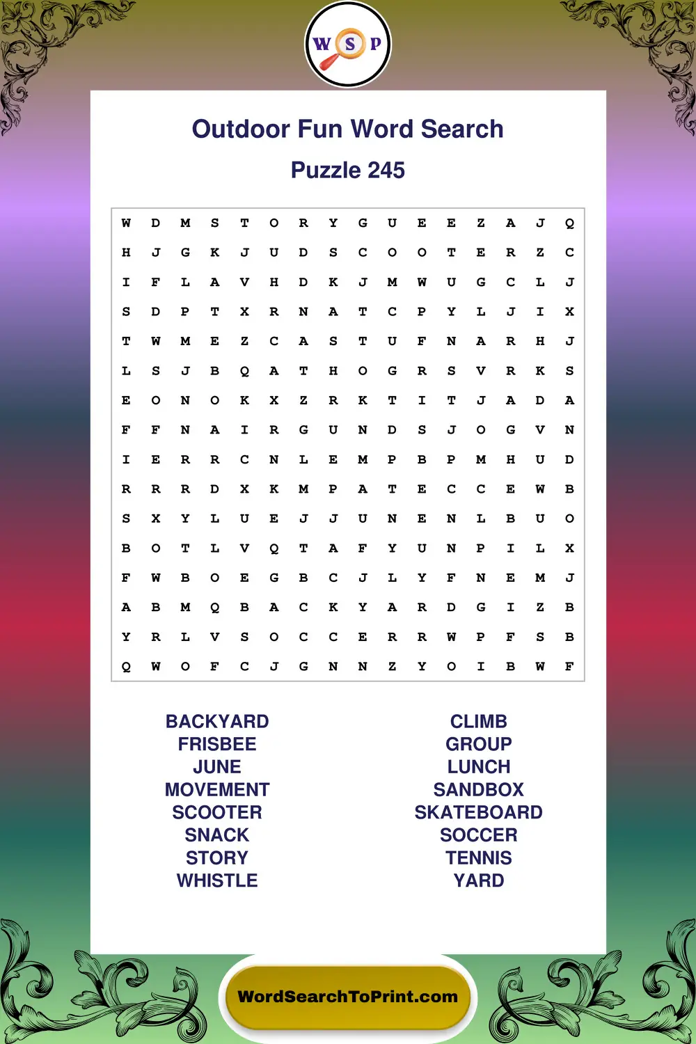 Outdoor Fun Word Search Puzzle 245