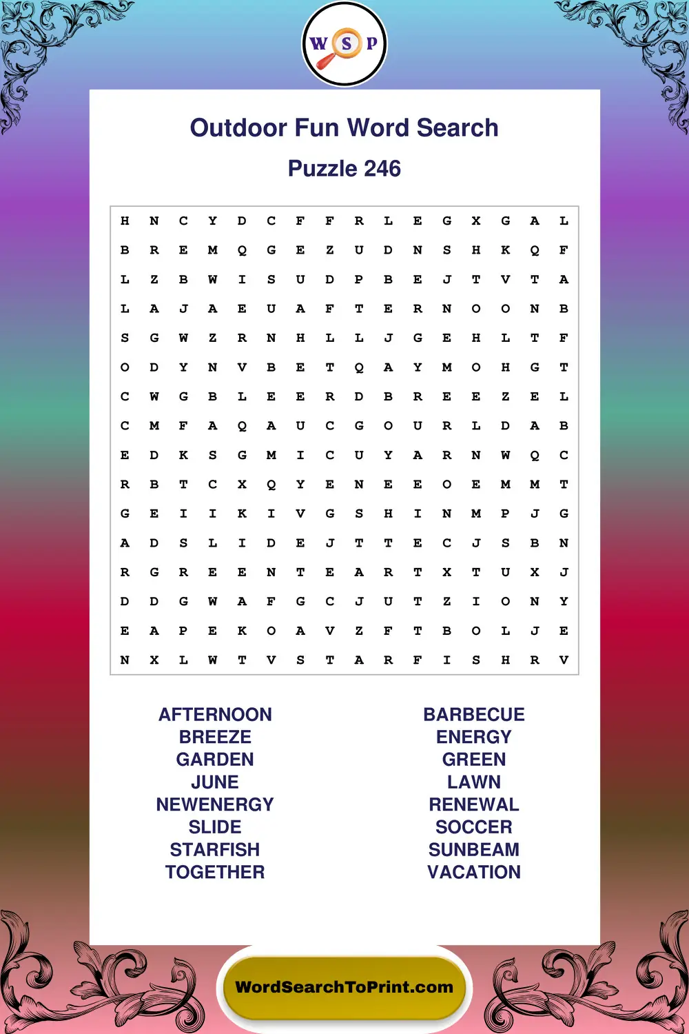 Outdoor Fun Word Search Puzzle 246