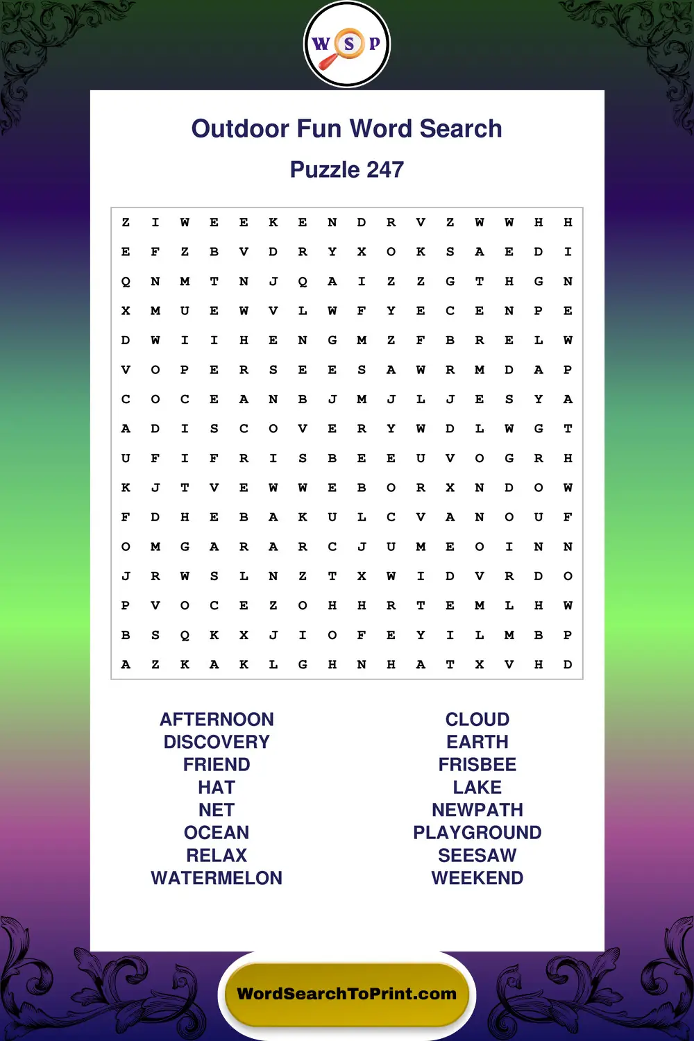 Outdoor Fun Word Search Puzzle 247
