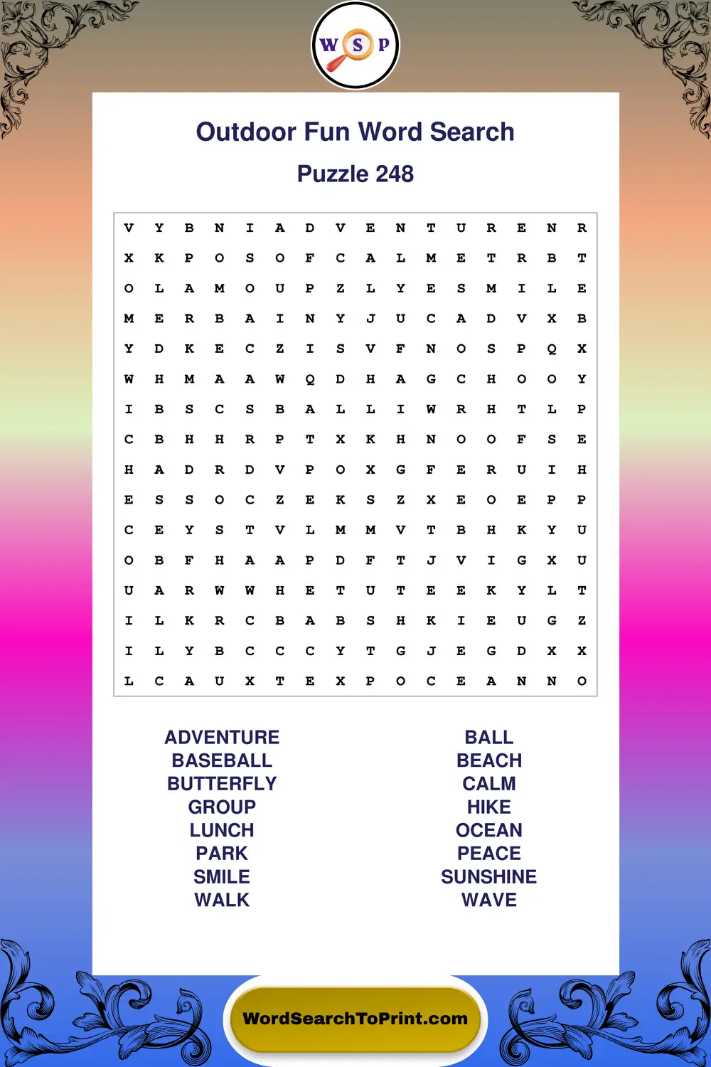 Outdoor Fun Word Search Puzzle 248