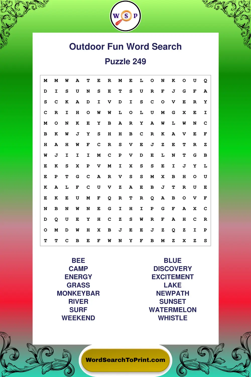 Outdoor Fun Word Search Puzzle 249