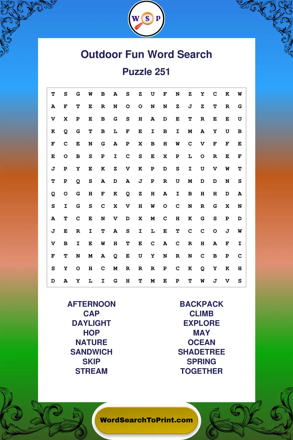 Outdoor Fun Word Search Puzzle 251
