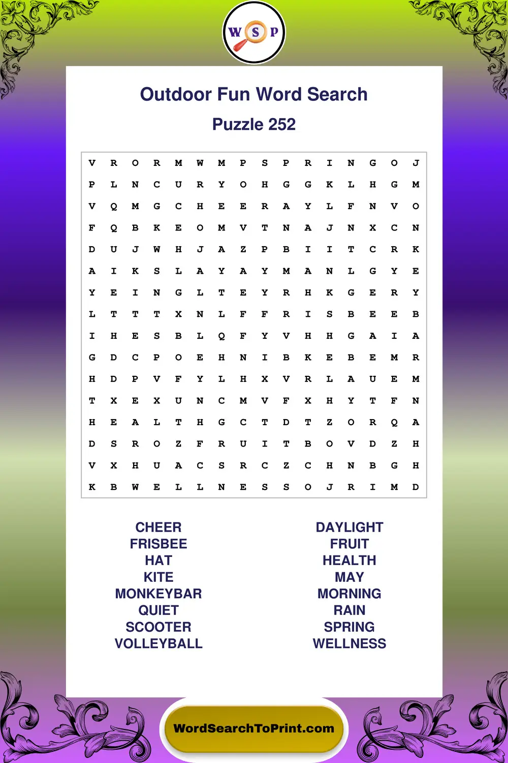 Outdoor Fun Word Search Puzzle 252