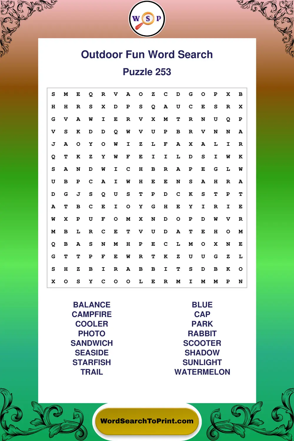 Outdoor Fun Word Search Puzzle 253