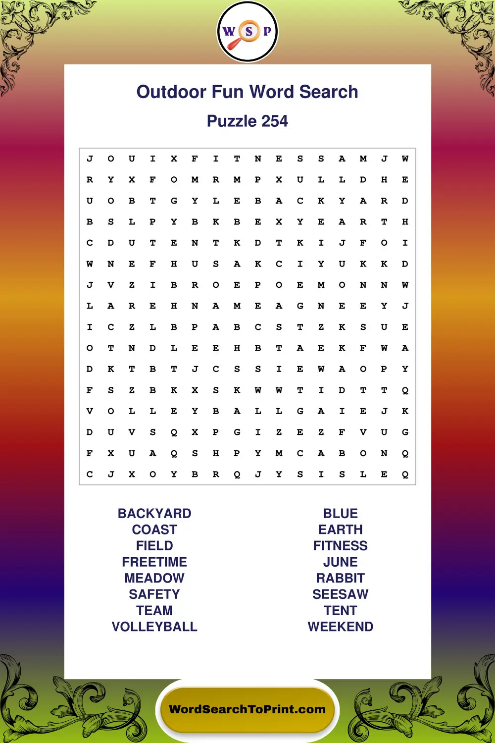 Outdoor Fun Word Search Puzzle 254