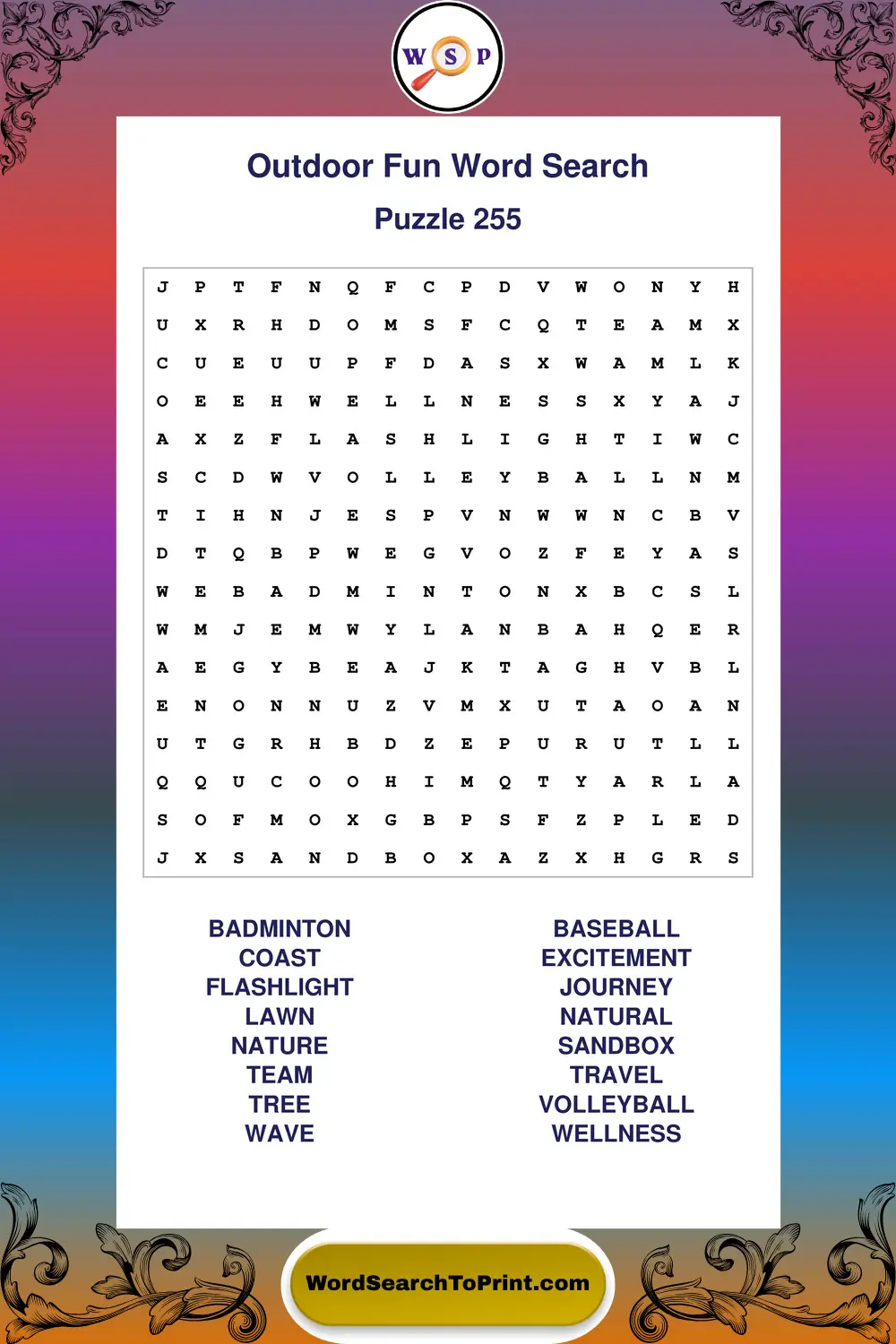 Outdoor Fun Word Search Puzzle 255