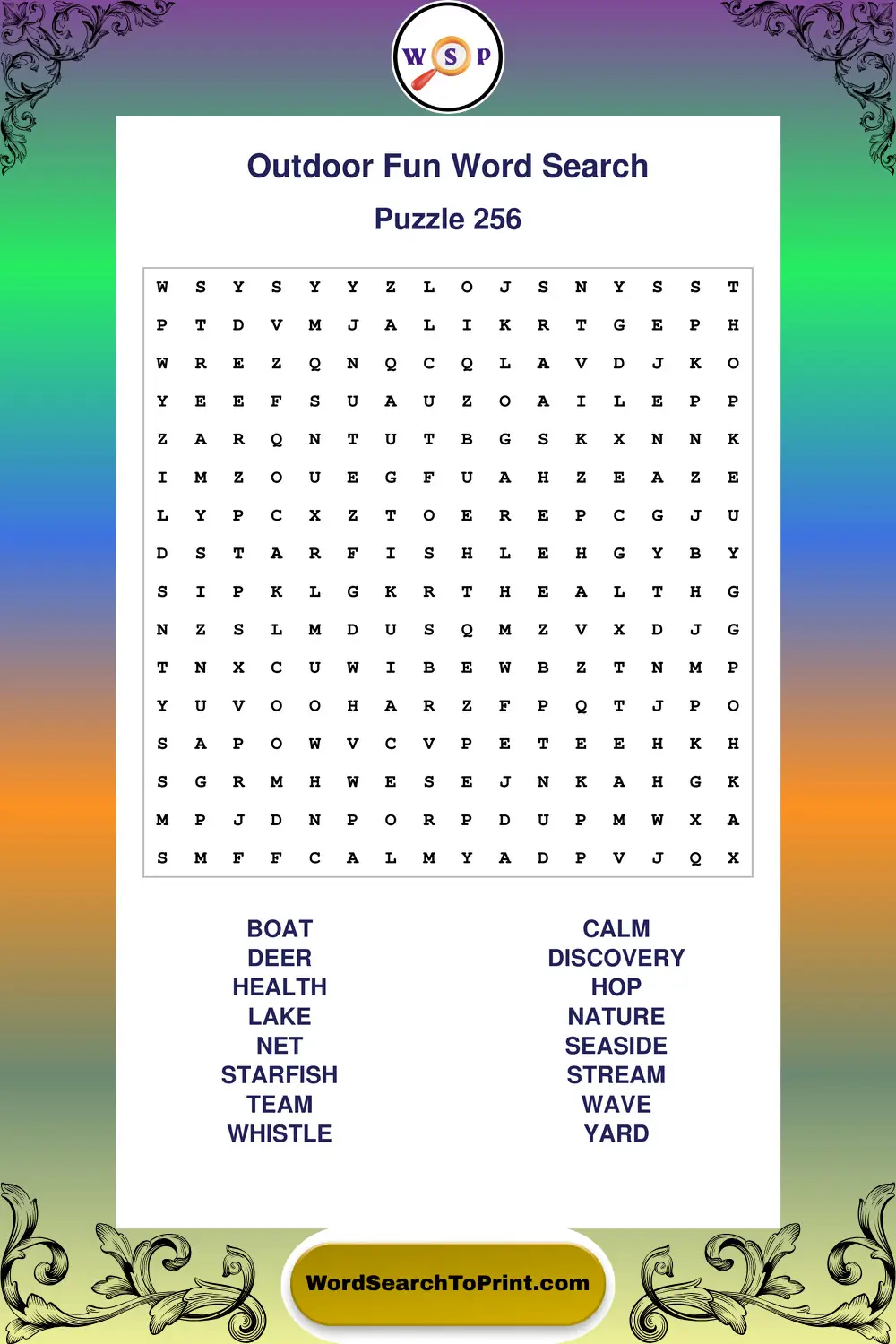 Outdoor Fun Word Search Puzzle 256
