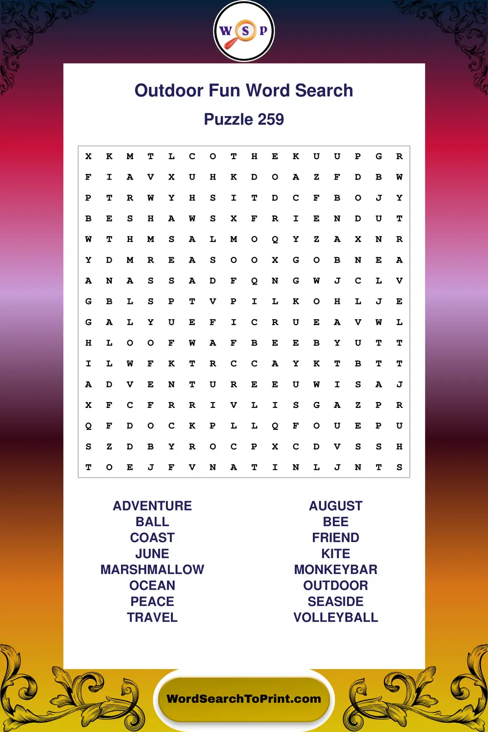 Outdoor Fun Word Search Puzzle 259