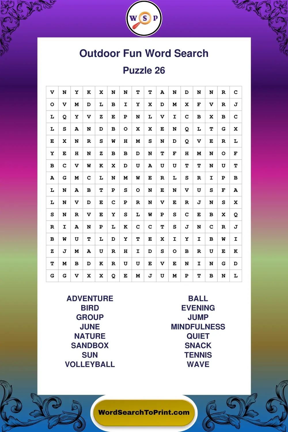 Outdoor Fun Word Search Puzzle 26