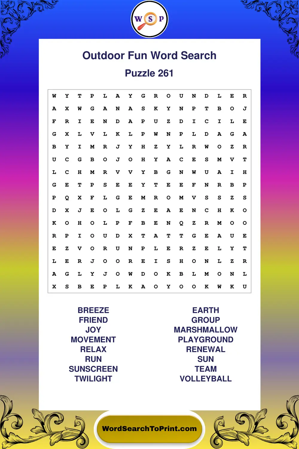 Outdoor Fun Word Search Puzzle 261