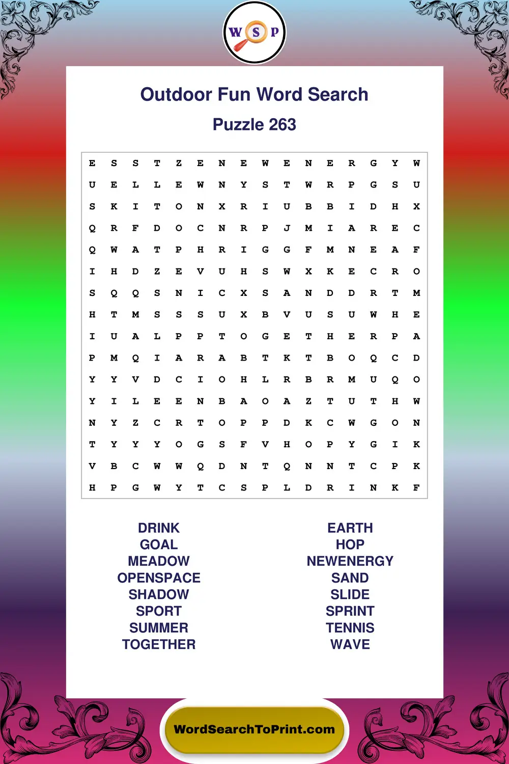 Outdoor Fun Word Search Puzzle 263