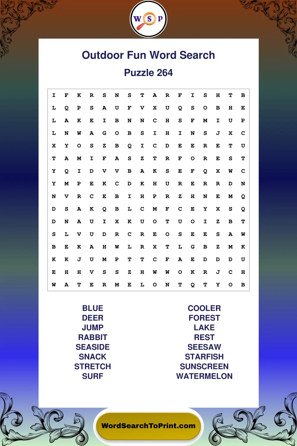Outdoor Fun Word Search Puzzle 264
