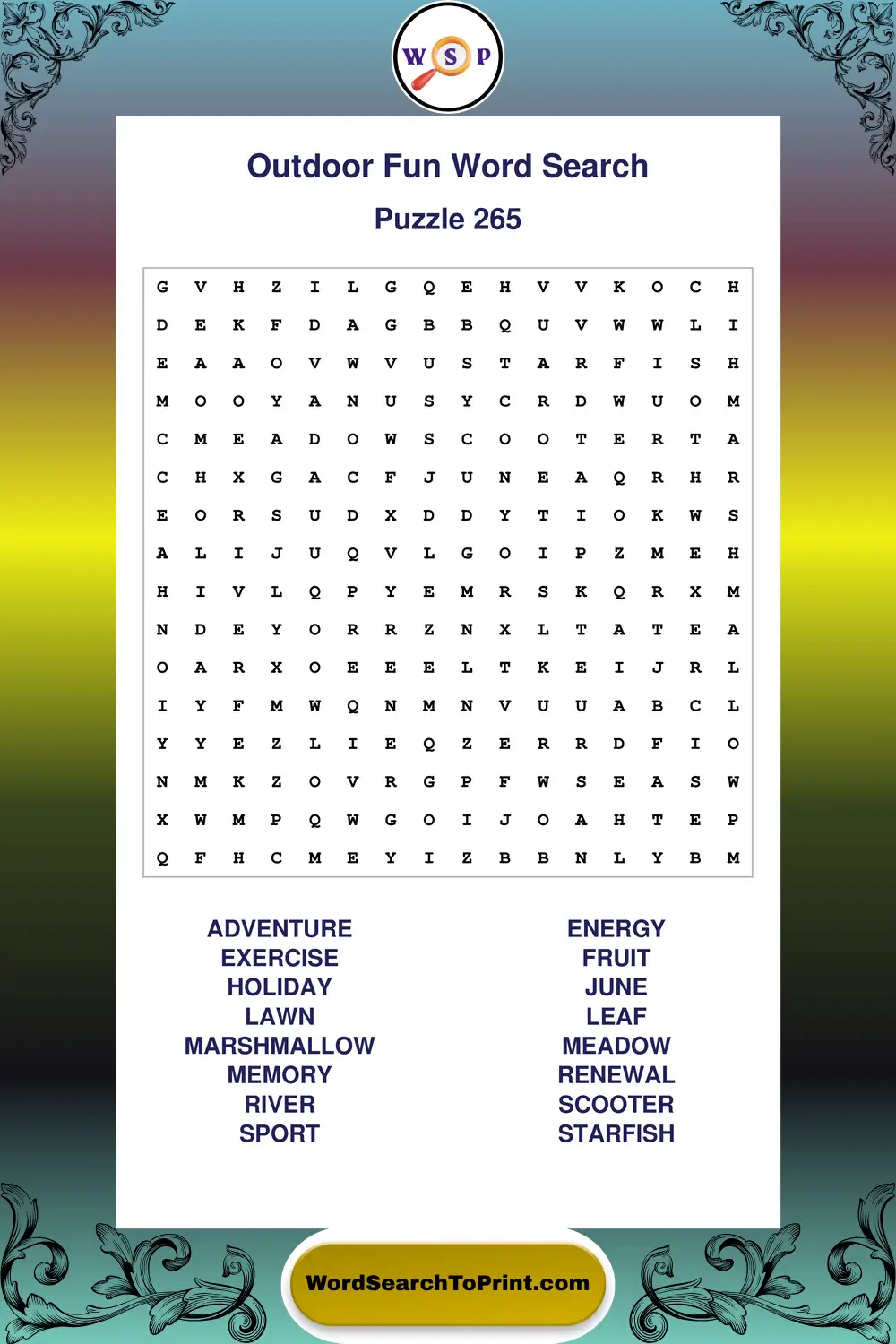 Outdoor Fun Word Search Puzzle 265