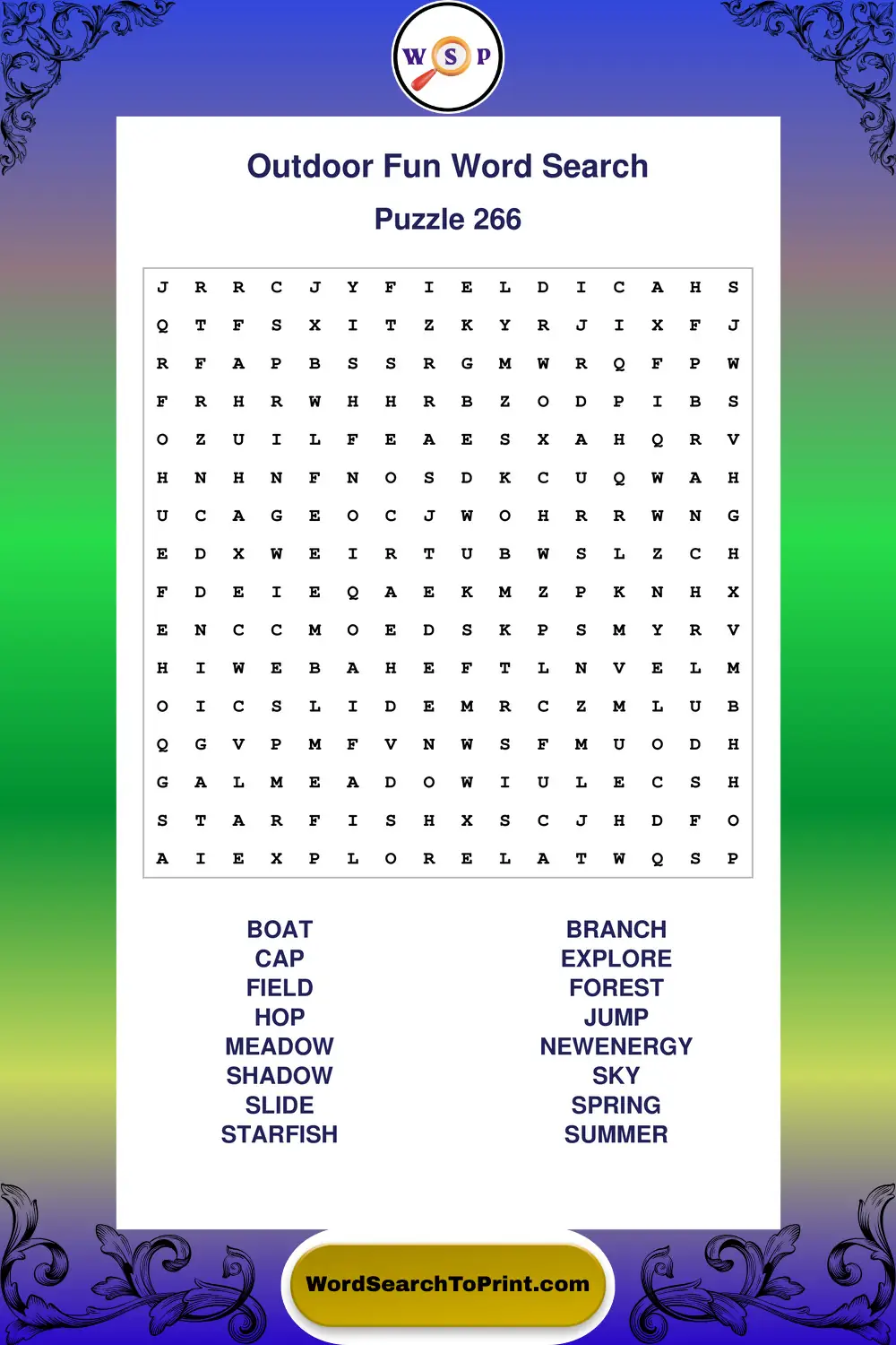 Outdoor Fun Word Search Puzzle 266