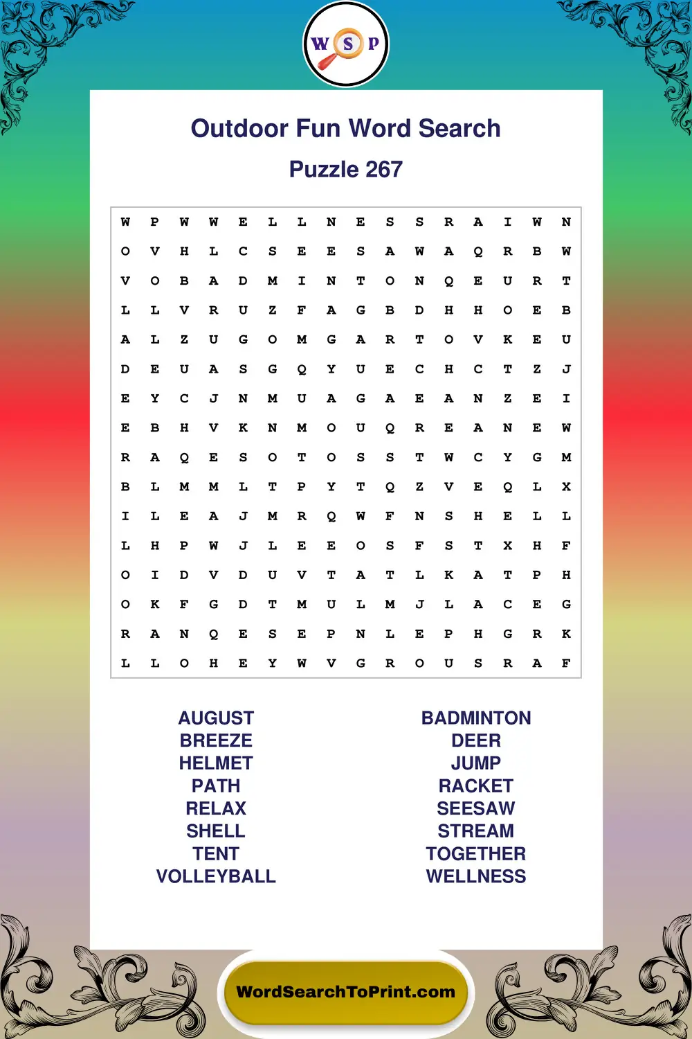 Outdoor Fun Word Search Puzzle 267