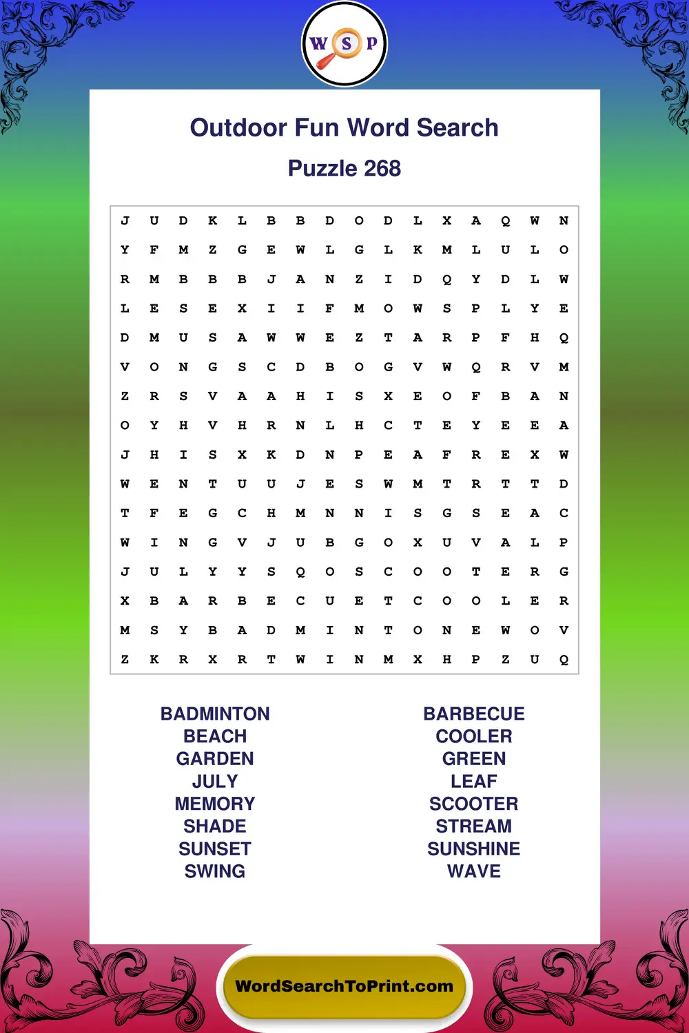 Outdoor Fun Word Search Puzzle 268