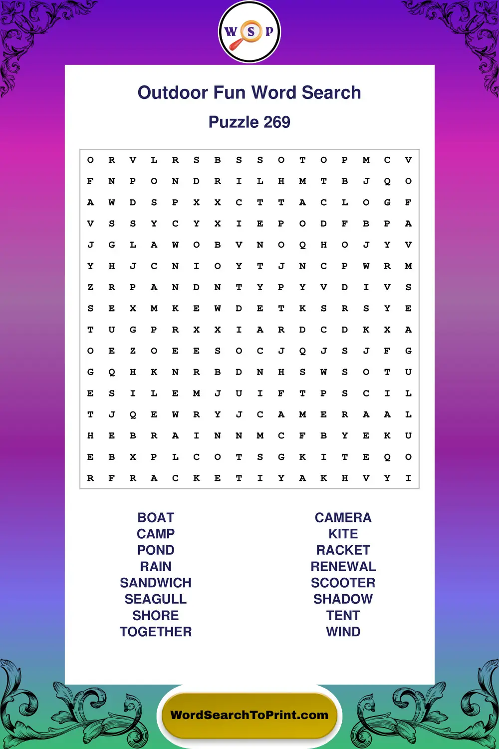 Outdoor Fun Word Search Puzzle 269