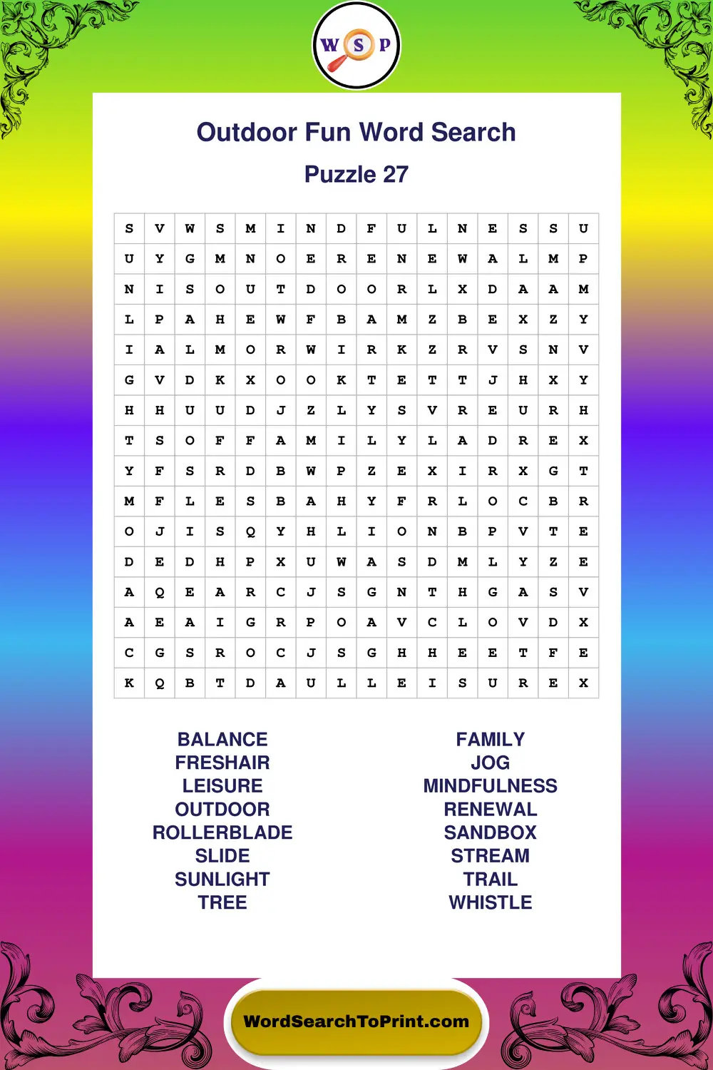 Outdoor Fun Word Search Puzzle 27