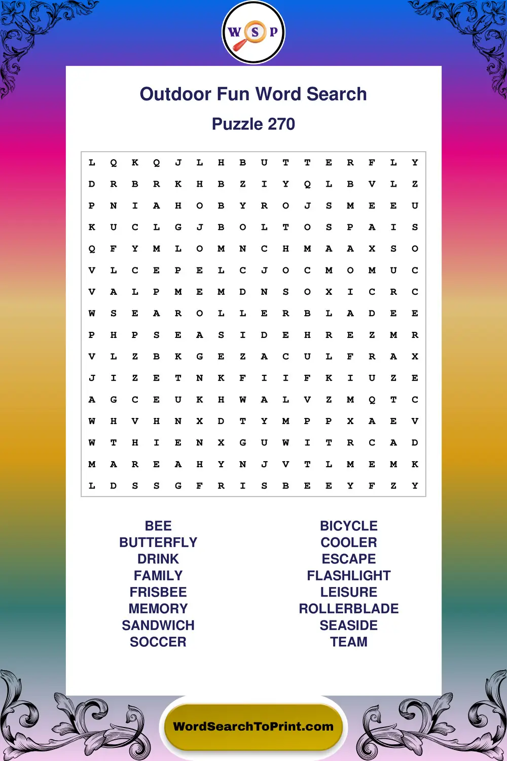 Outdoor Fun Word Search Puzzle 270