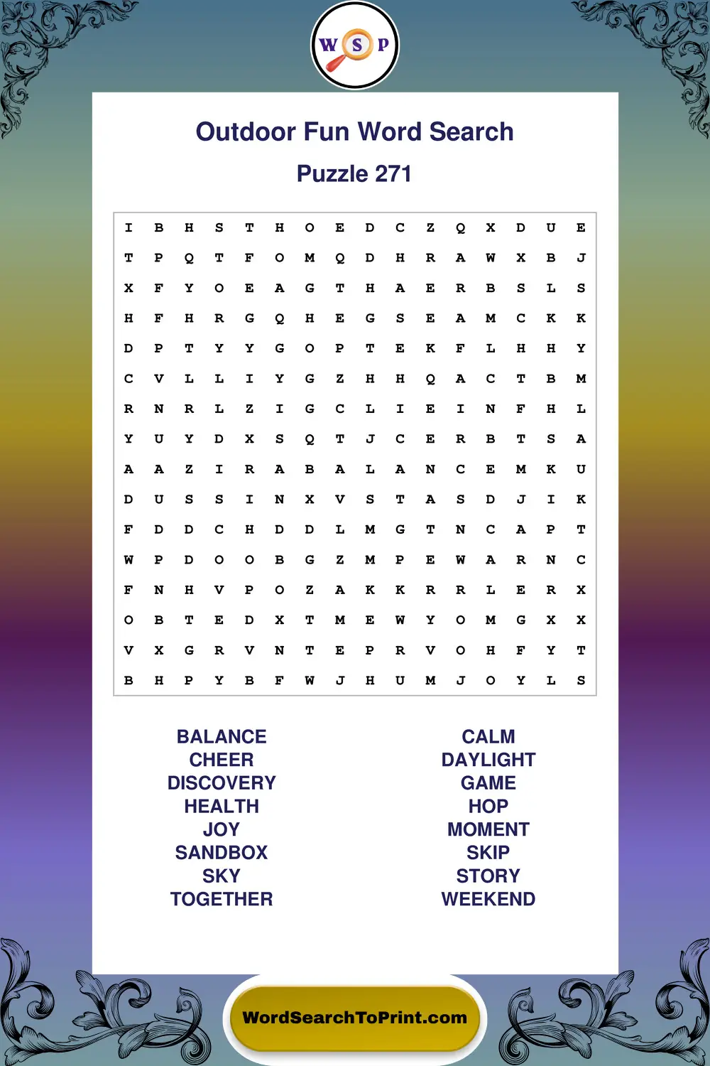 Outdoor Fun Word Search Puzzle 271