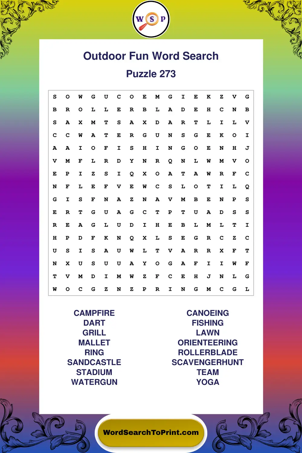 Outdoor Fun Word Search Puzzle 273
