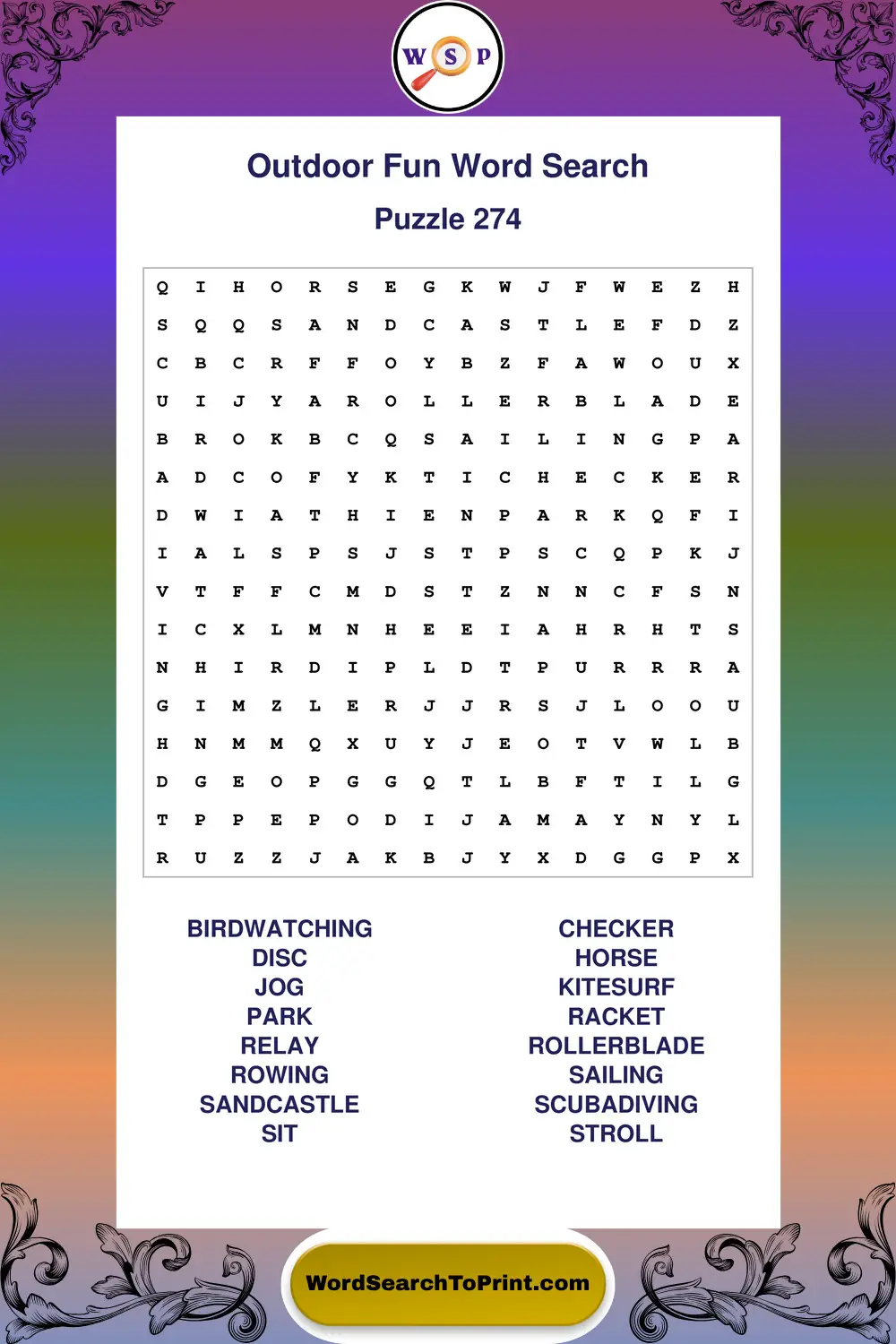 Outdoor Fun Word Search Puzzle 274