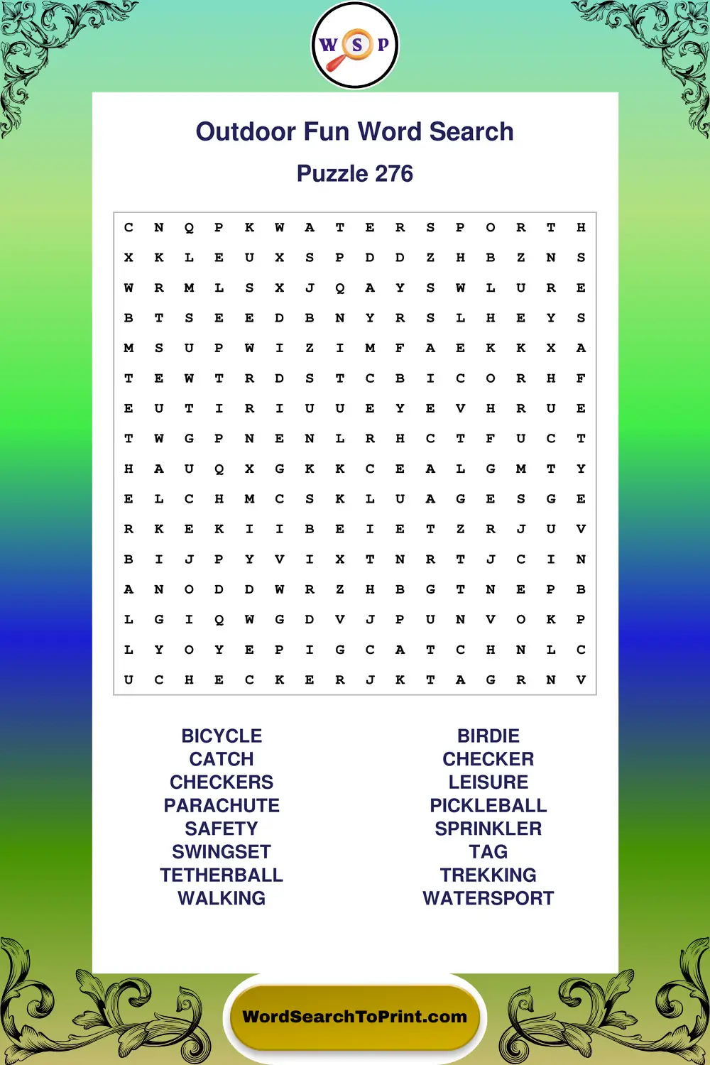 Outdoor Fun Word Search Puzzle 276