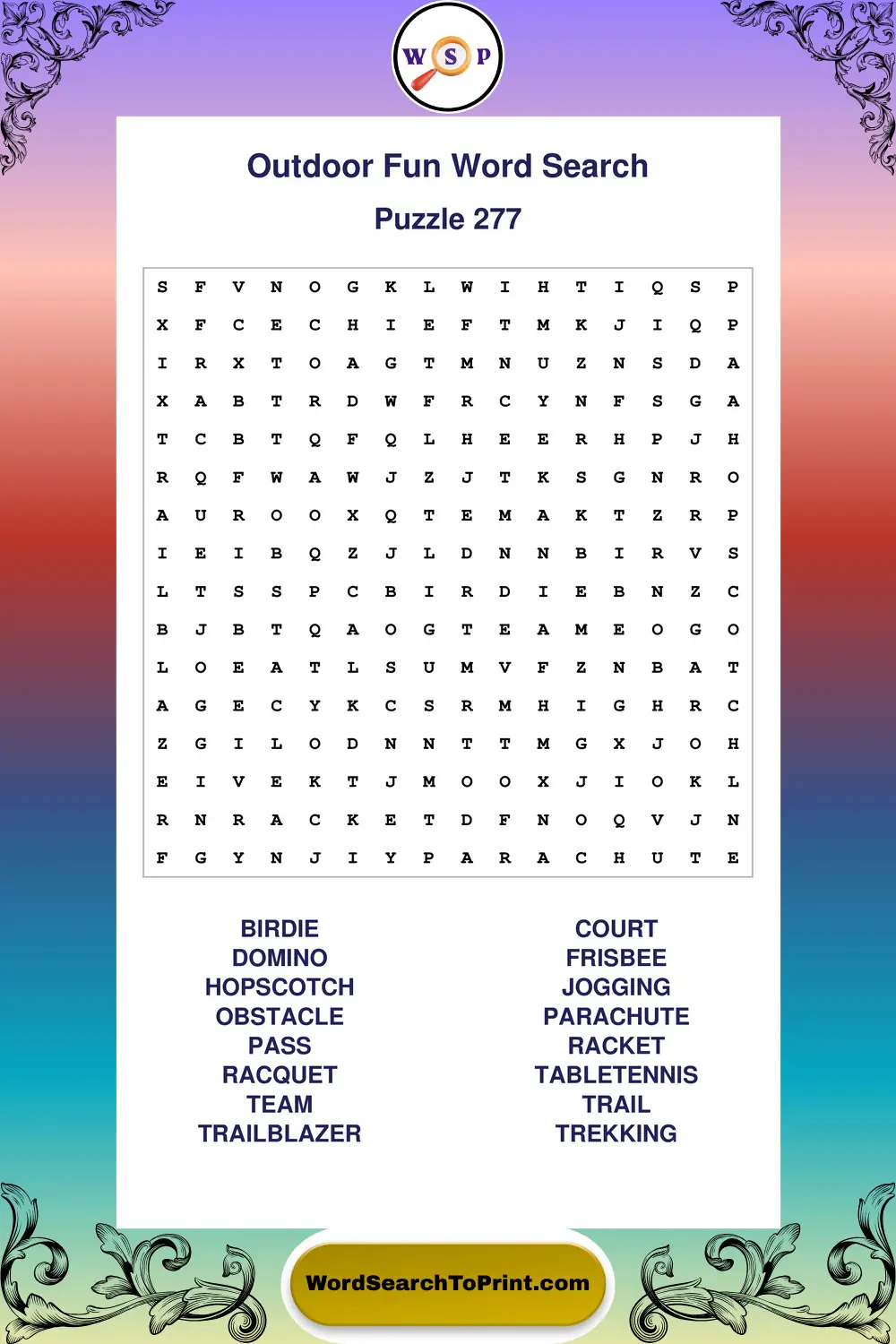 Outdoor Fun Word Search Puzzle 277