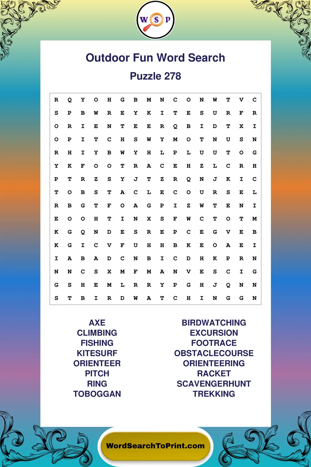 Outdoor Fun Word Search Puzzle 278