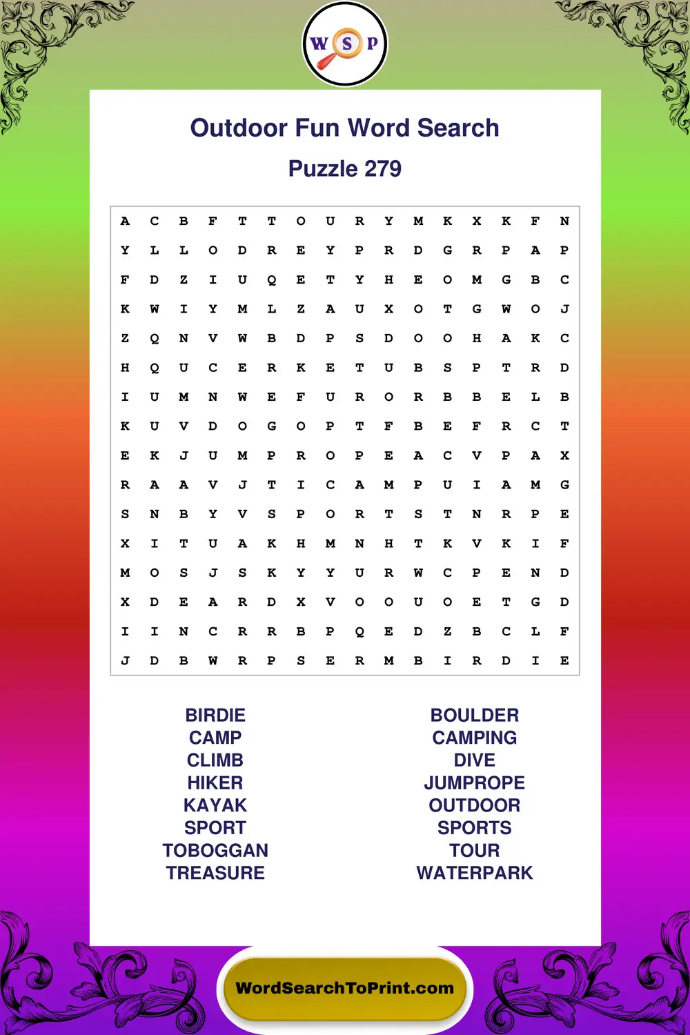 Outdoor Fun Word Search Puzzle 279