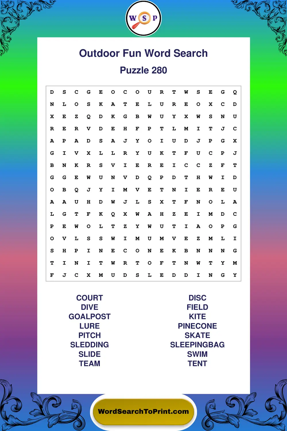 Outdoor Fun Word Search Puzzle 280