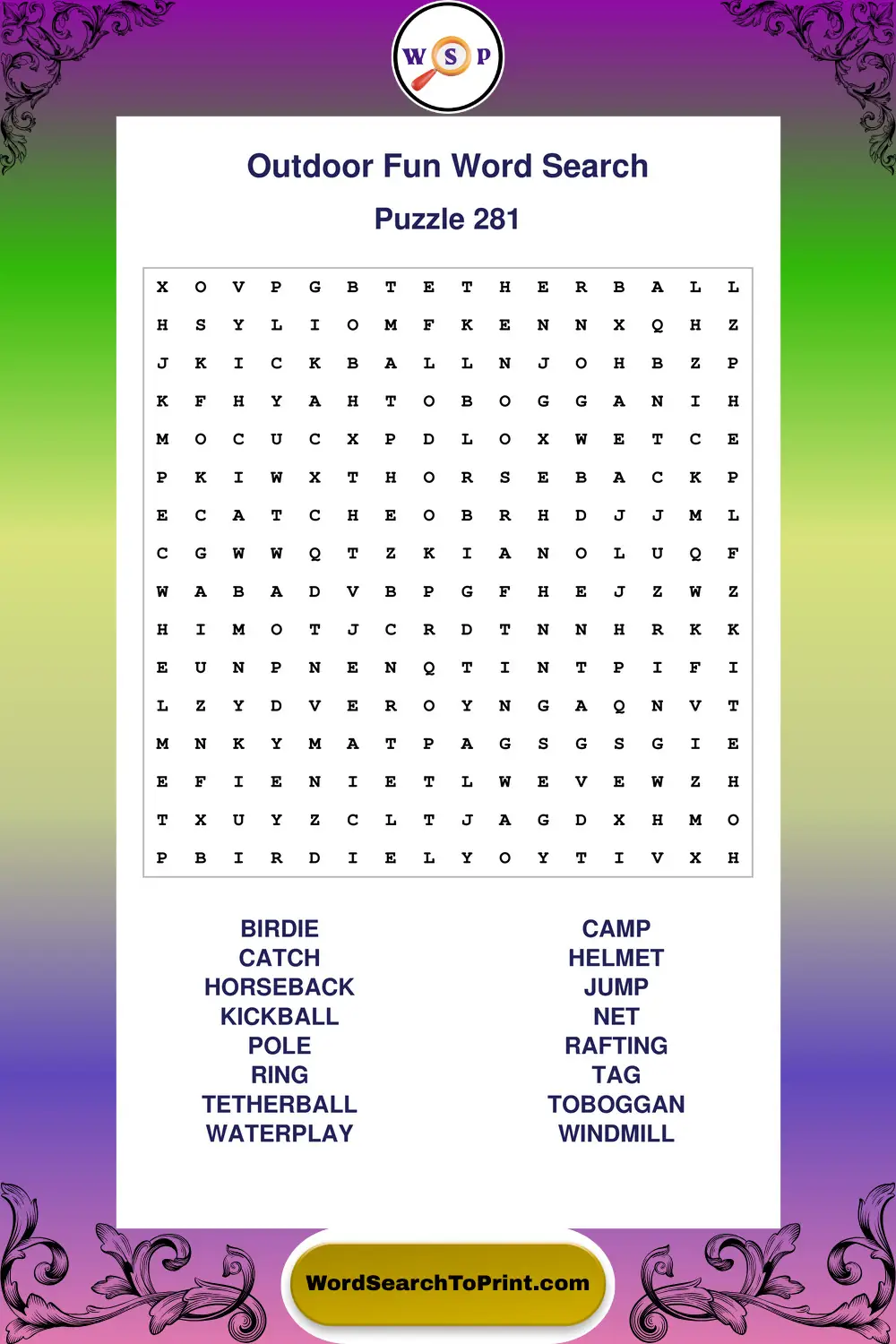Outdoor Fun Word Search Puzzle 281