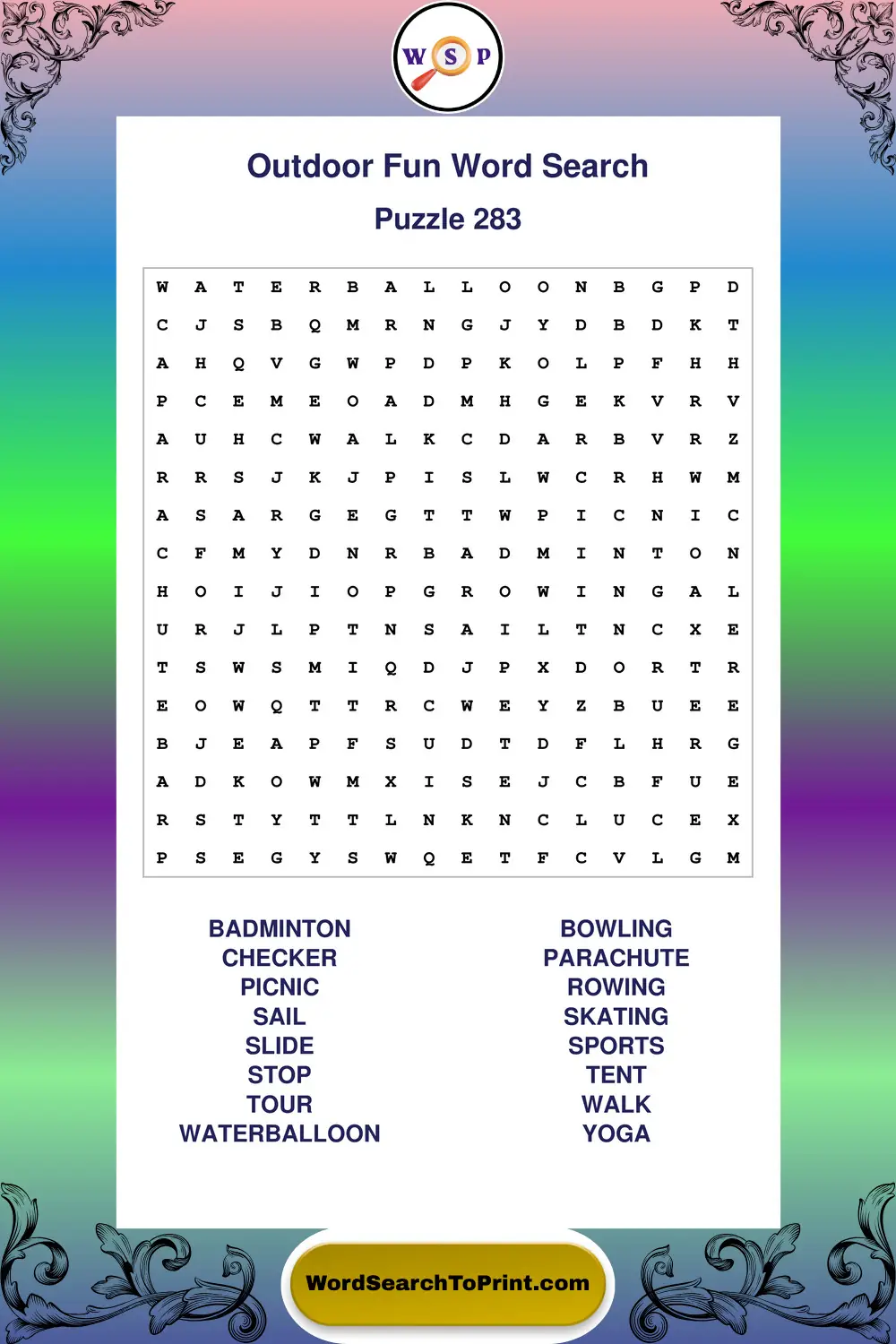 Outdoor Fun Word Search Puzzle 283