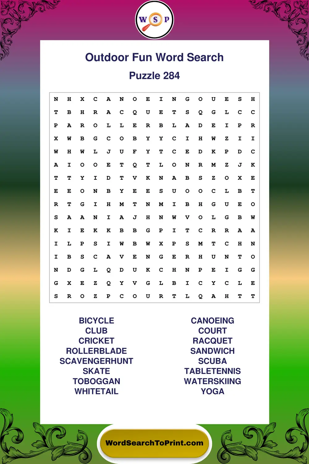 Outdoor Fun Word Search Puzzle 284