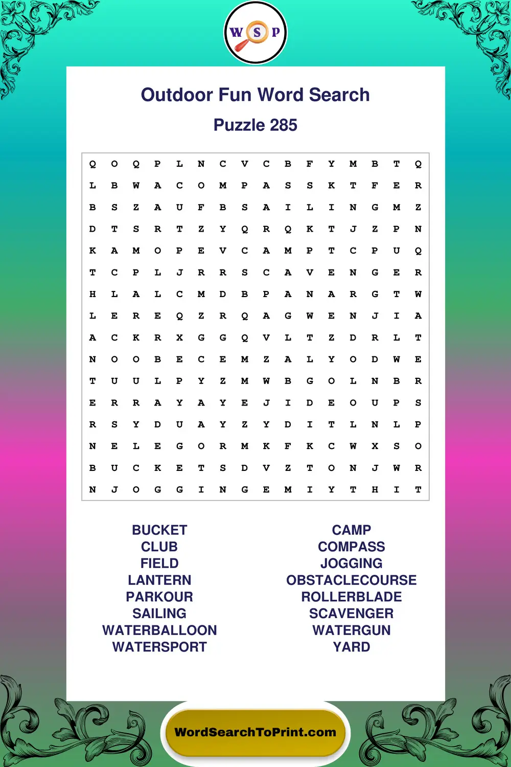 Outdoor Fun Word Search Puzzle 285