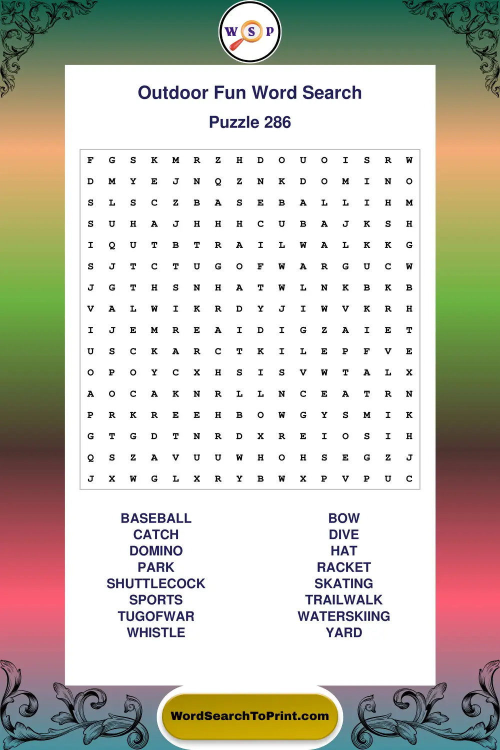 Outdoor Fun Word Search Puzzle 286