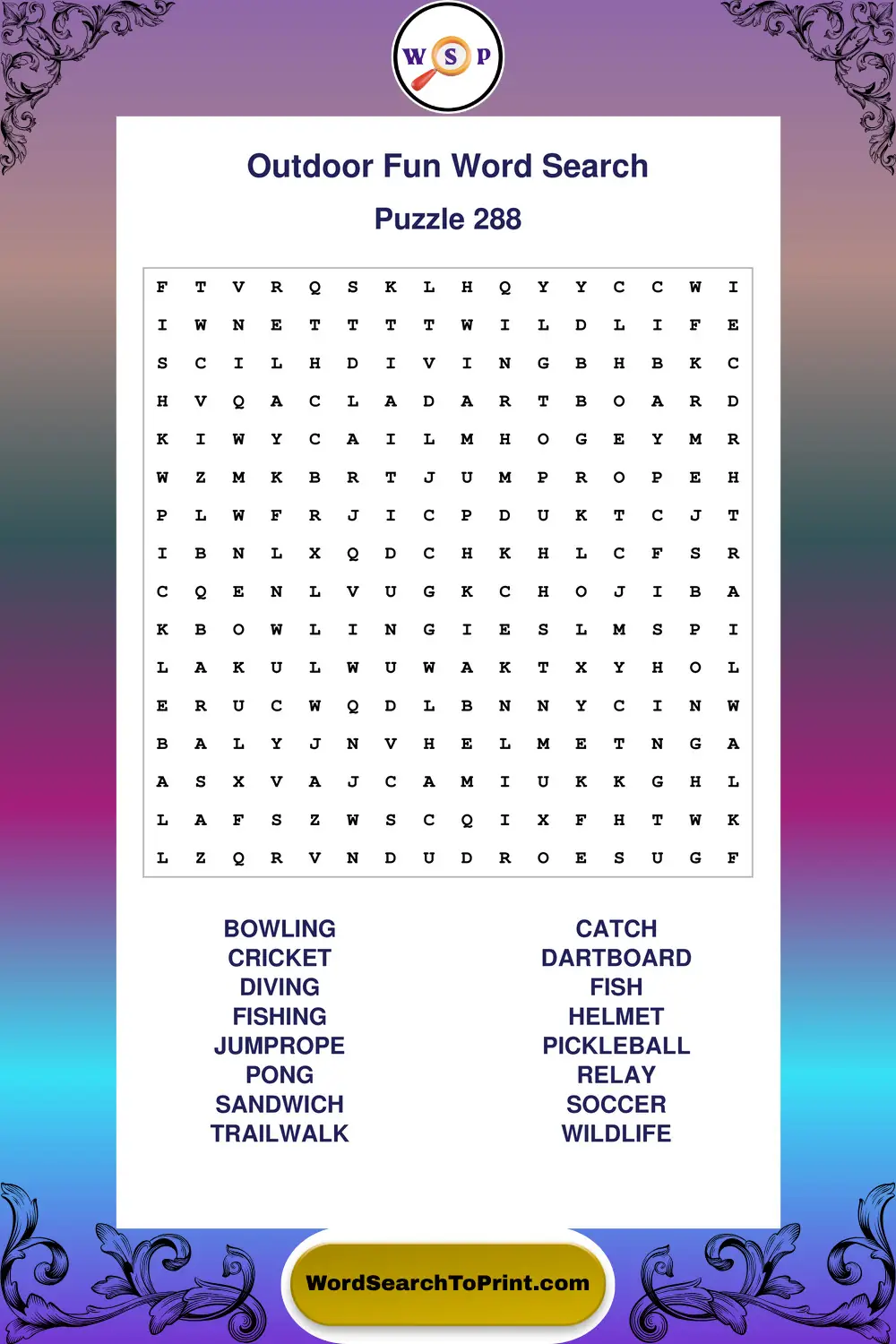 Outdoor Fun Word Search Puzzle 288