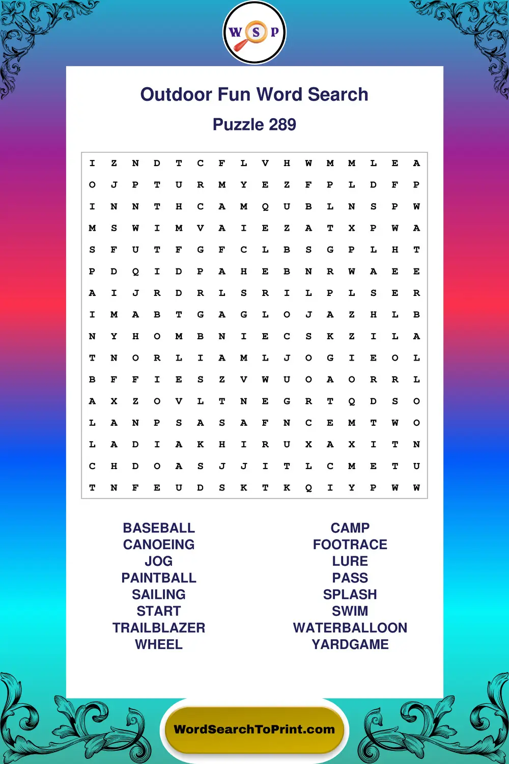 Outdoor Fun Word Search Puzzle 289