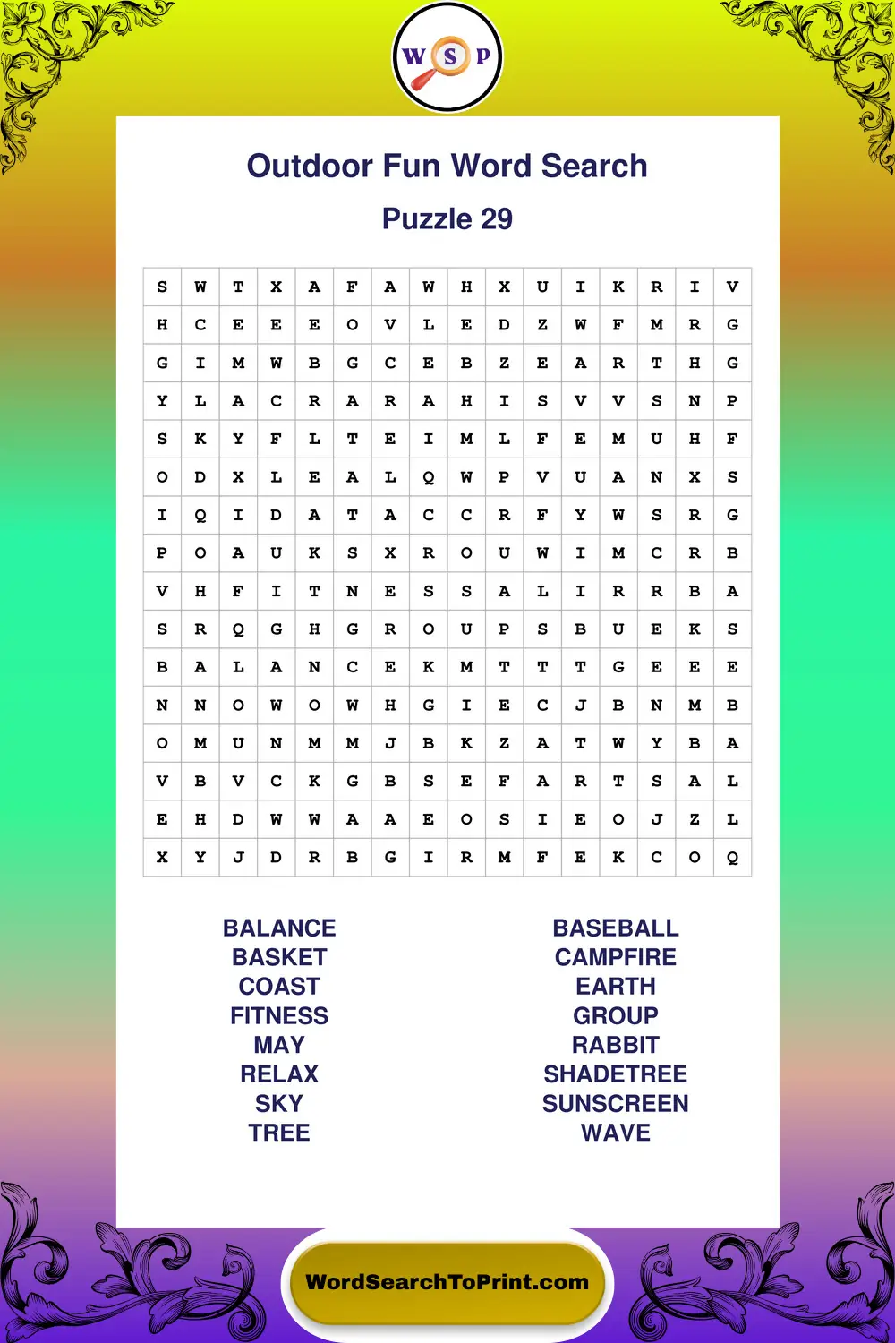 Outdoor Fun Word Search Puzzle 29