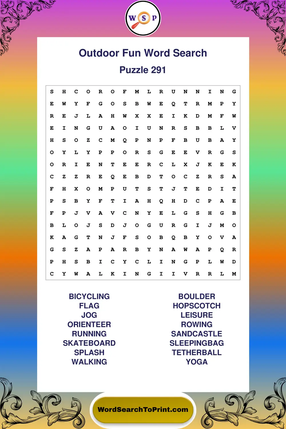 Outdoor Fun Word Search Puzzle 291