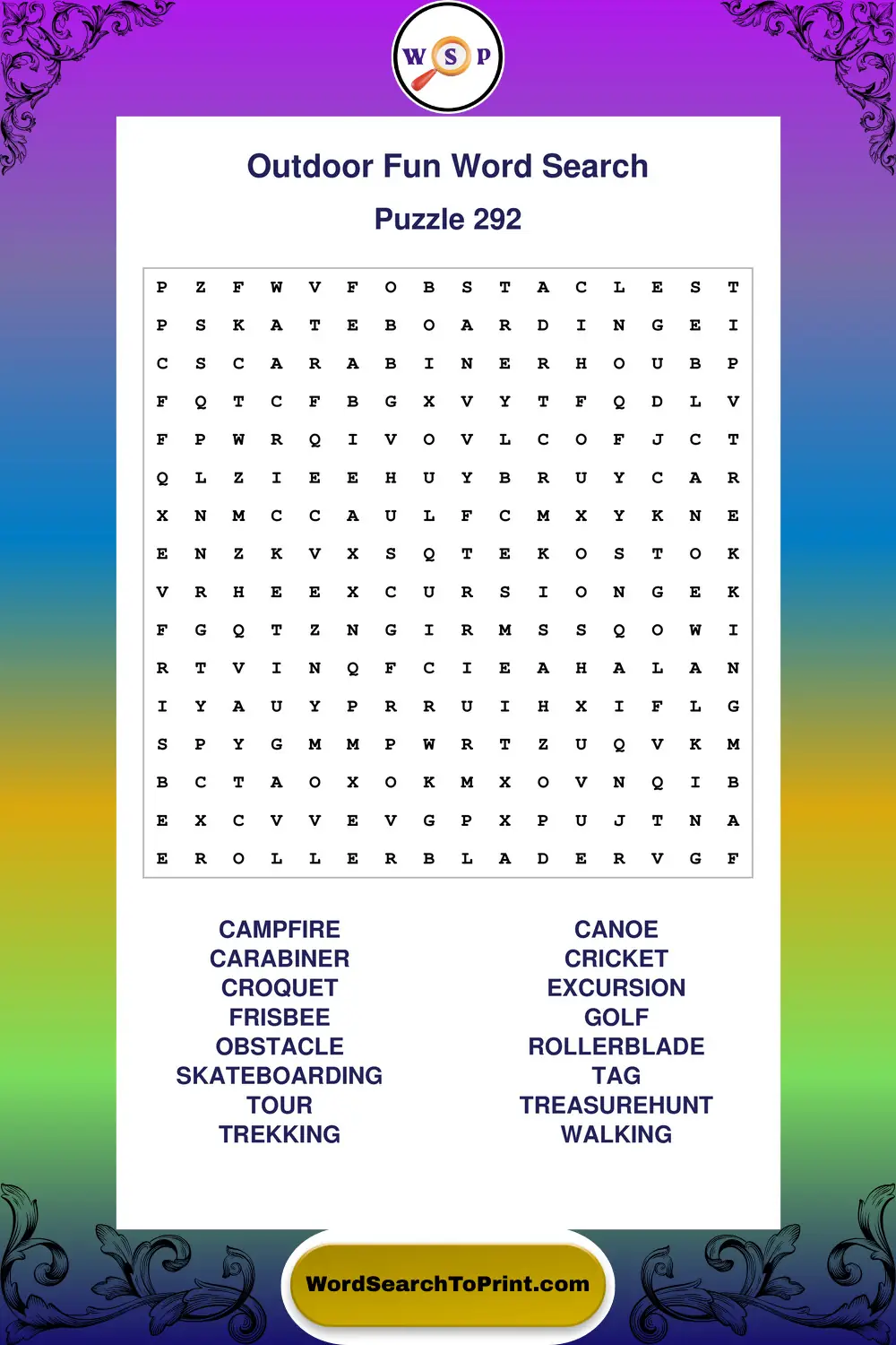 Outdoor Fun Word Search Puzzle 292