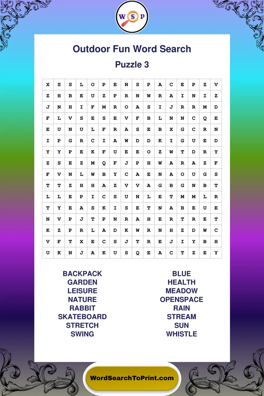 Outdoor Fun Word Search Puzzle 3