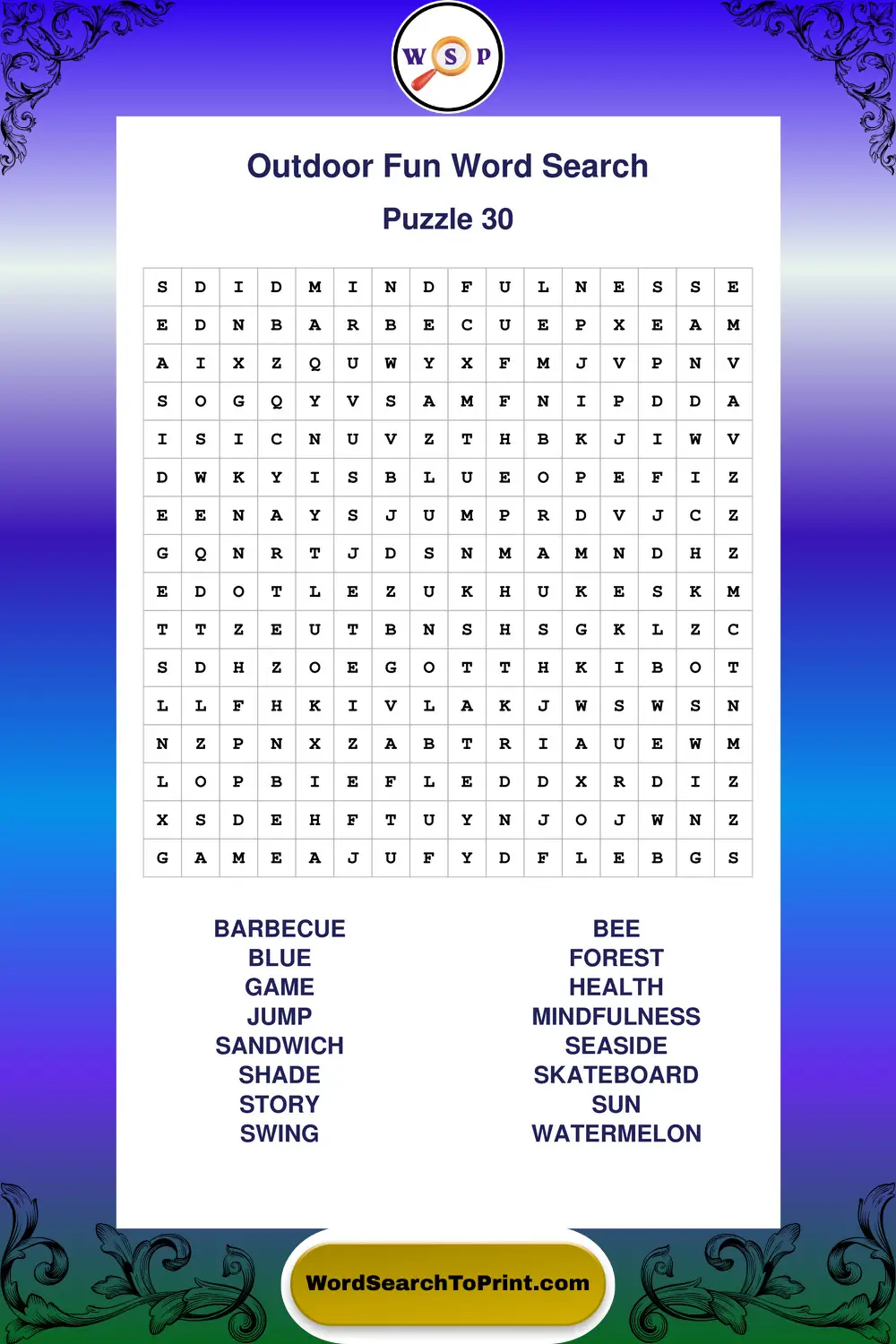 Outdoor Fun Word Search Puzzle 30