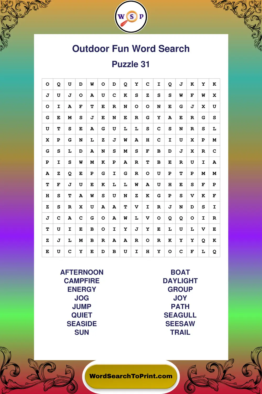 Outdoor Fun Word Search Puzzle 31