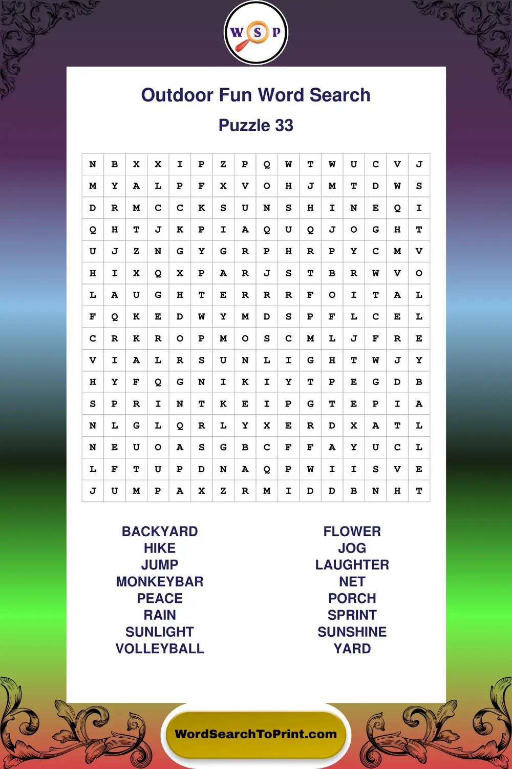 Outdoor Fun Word Search Puzzle 33