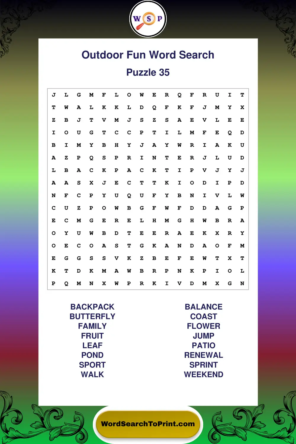 Outdoor Fun Word Search Puzzle 35
