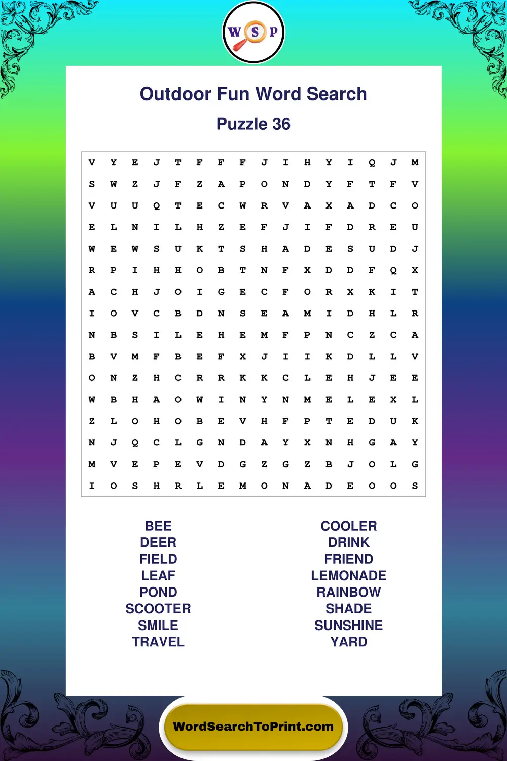 Outdoor Fun Word Search Puzzle 36