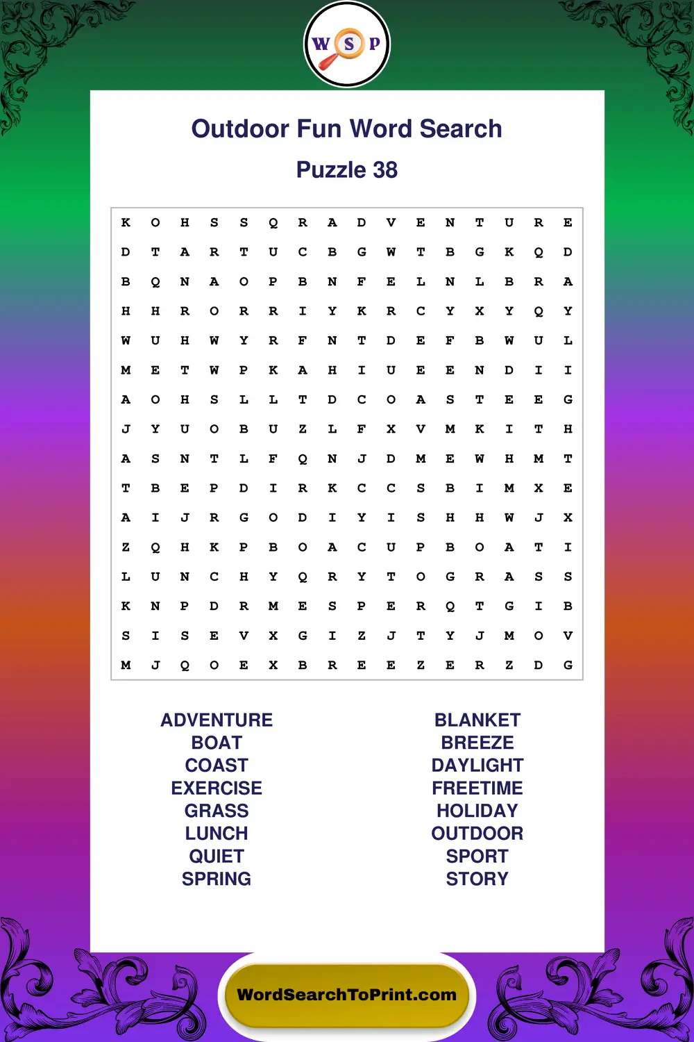 Outdoor Fun Word Search Puzzle 38