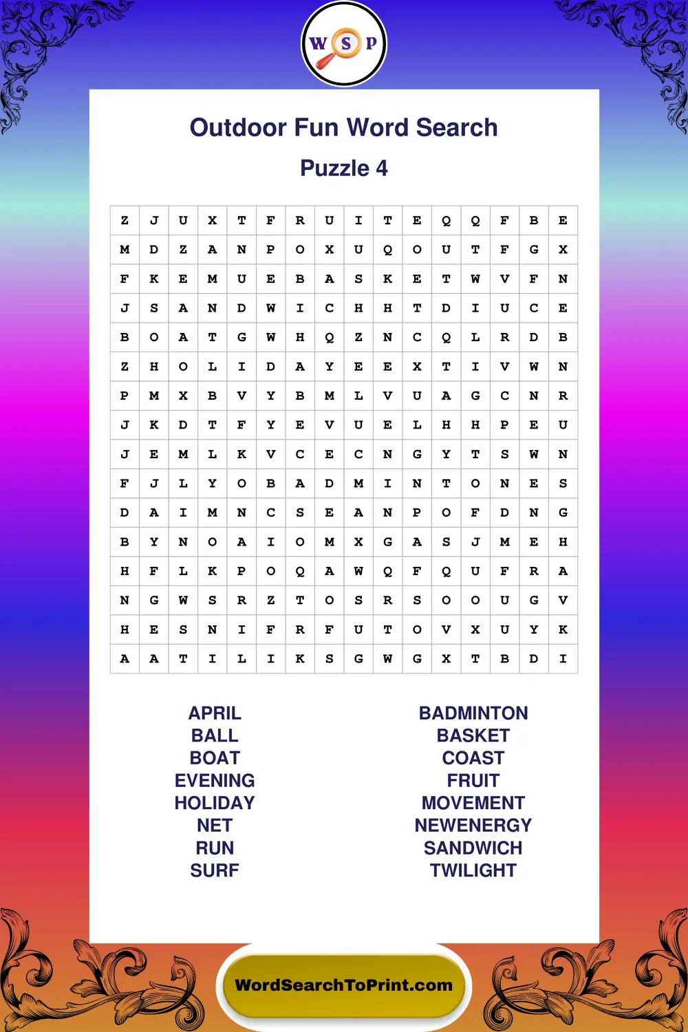 Outdoor Fun Word Search Puzzle 4