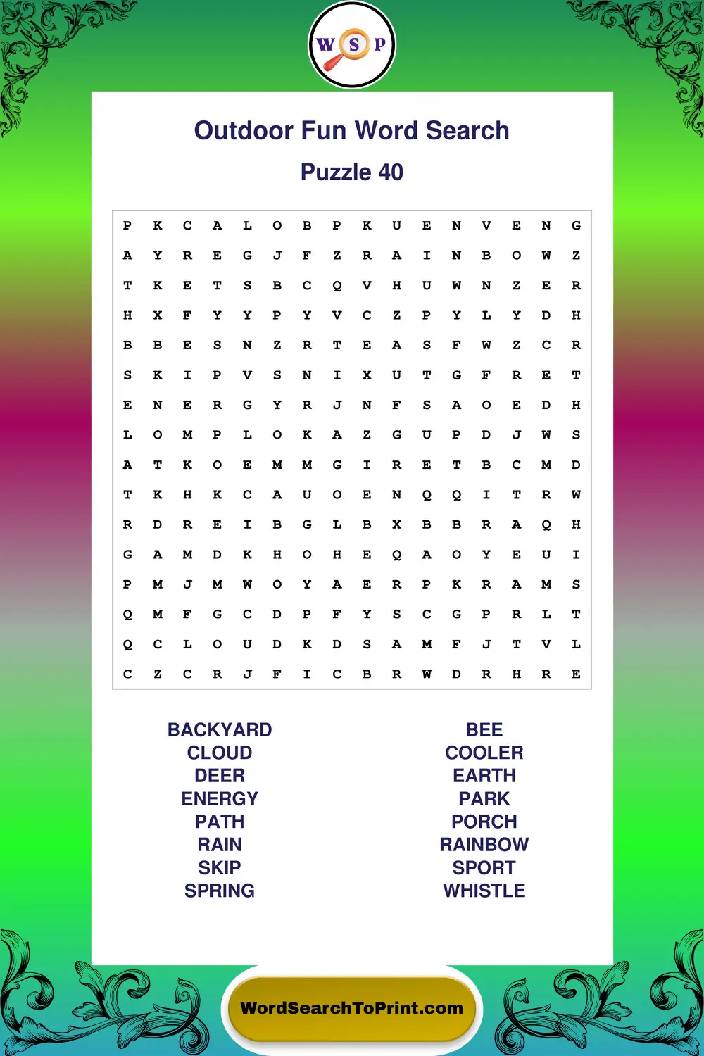 Outdoor Fun Word Search Puzzle 40